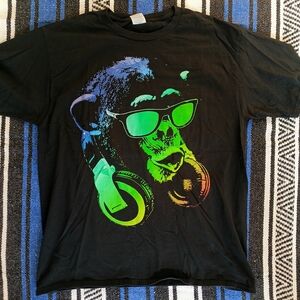 Port and Company Black Tee with Colorful Monkey Design
